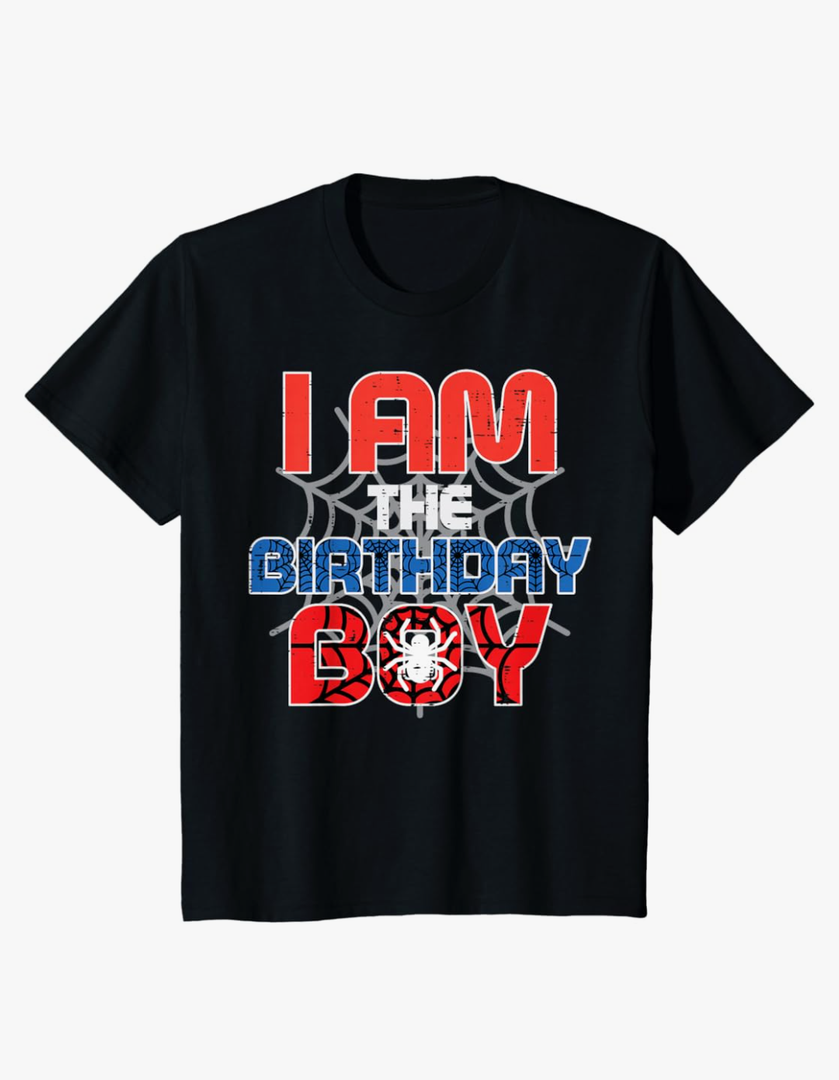I Am The Birthday Boy Spider Party Family Matching Boys Kids T-Shirt Youth Medium