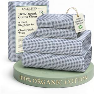 LANE LINEN 100% Organic Cotton Printed King Size Bedding Sheets & Pillowcases Set -Soft & Comfy Breathable Percale Sheet Seasons, 15" Deep Pocket Printed King Sheets - Polka Dot