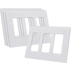 CML Screwless Decorator Wall Plates, 3-Gang Wall Safe Outlet Cover, 4 Pack Hidden Screw Switch Plate, Standard Size 4.68X 6.54, Impact Resistant, White