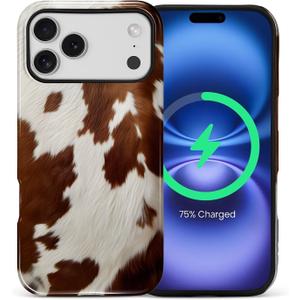 Magnetic Case for iPhone 17 Pro Max,Compatible with MagSafe Cowgirl Brown White Piebald Design Hybrid Dual Protection Silicone Hard PC Shockproof Full Body Cover Protective Case for Men Women