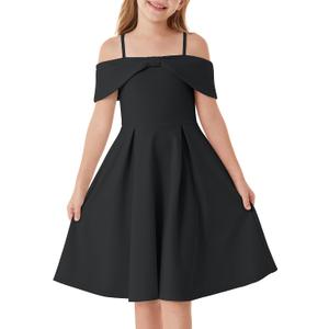 GRACE KARIN Girls Elegant Dress Off Shoulder A-Line Casual Party Dresses (Black, 8Y)