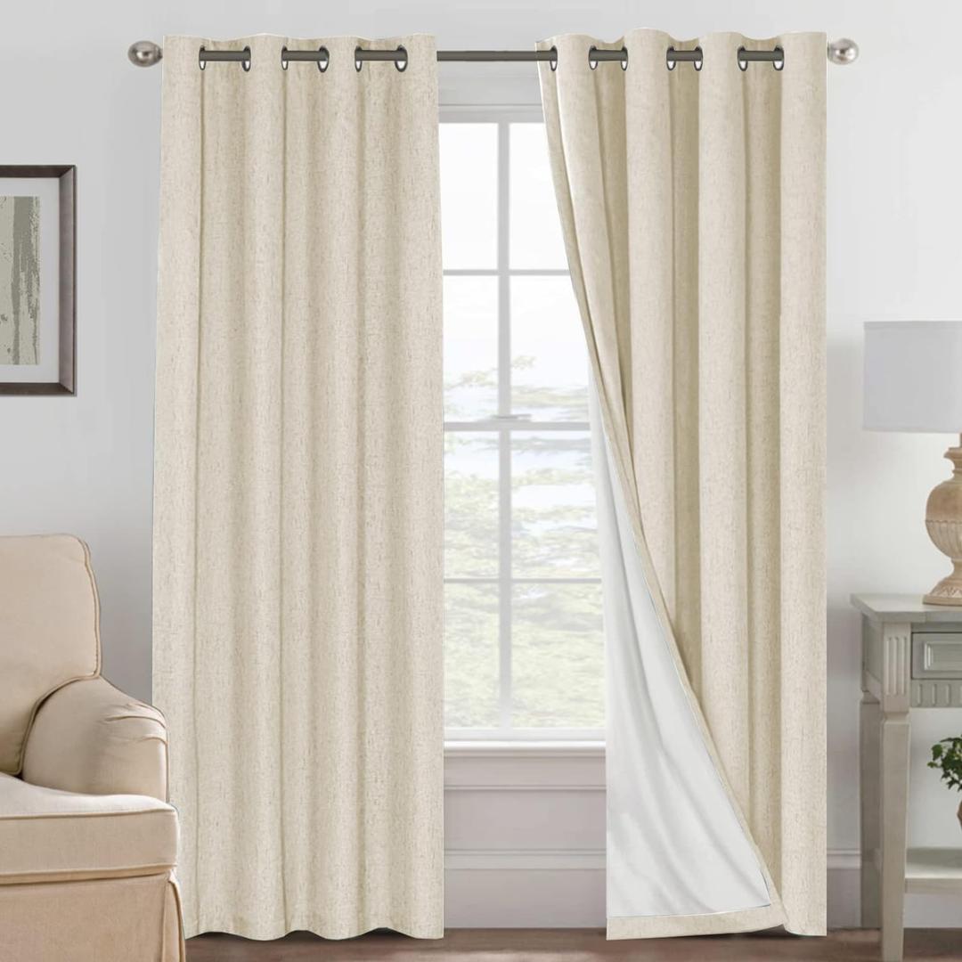 H.VERSAILTEX 100% Blackout Curtains for Bedroom Thermal Insulated POLYESTER,ACRYLIC Textured Curtains Heat and Full Light Blocking Drapes Living Room Curtains 2 Panel Sets, Bleached Sand, 52x84inch