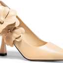 Coutgo Womens Stiletto High Heels Flower Dress Shoes Closed Pointed Toe Slip on Wedding Party Formal Pumps (Beige)