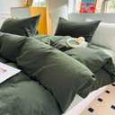 PinkMemory Green Striped Duvet Cover King 100% Washed Cotton Olive Green Stripes Duvet Cover Set 3pcs Pinstripe Pattern Bedding Set with Zipper Closure Corner Ties,Soft Breathable