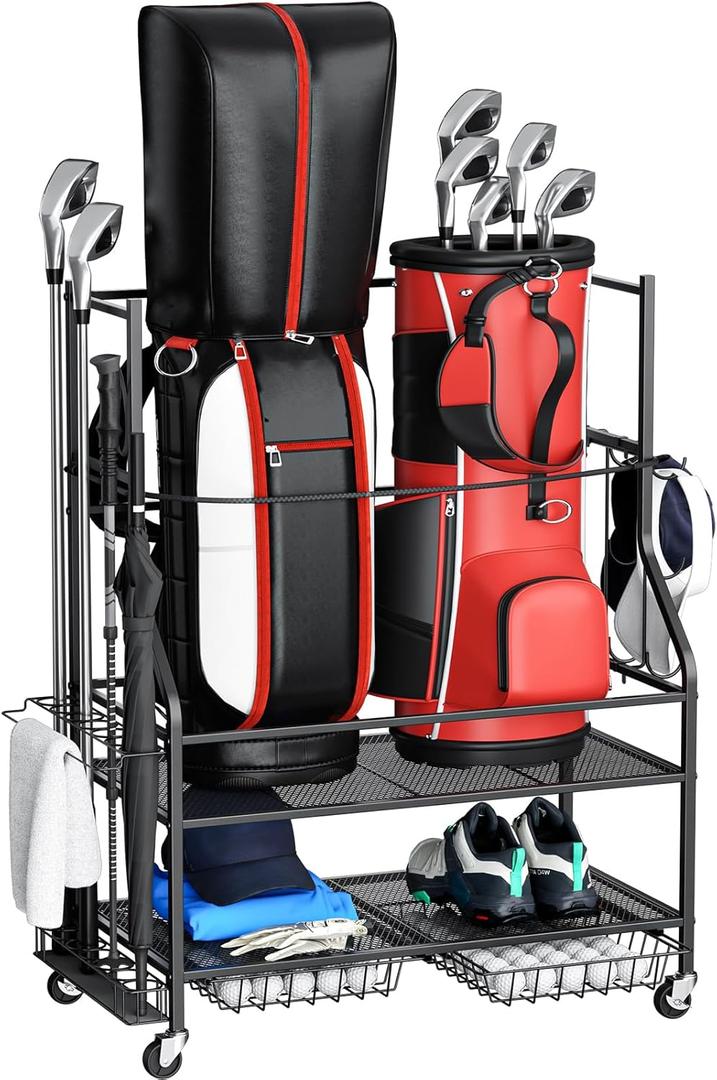 VOPEAK Golf Bag Organizer, Golf Bag Stand, Golf Organizer for Golf Clubs, Golf Balls, Golf Equipment Accessories, Easy Assembly Golf Storage Organizer for Garage, Club