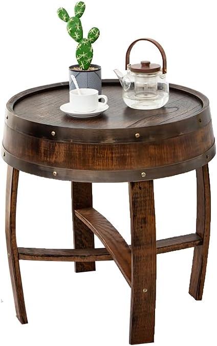 Whiskey Barrel End Table, Handcrafted Oak Barrel Table, Handcrafted Rustic Coffee Table for Farmhouse Living Room Decor (Brown)