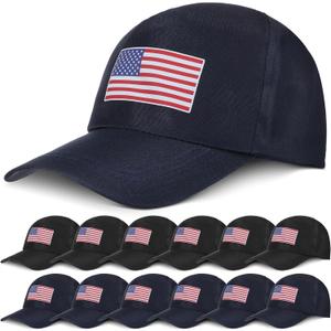 12 Pieces 4th of July Baseball Cap Patriotic American Flag Baseball Hats Bulk Adjustable USA Independence Day Baseball Cap USA Hat for Men Women Black, Navy Blue