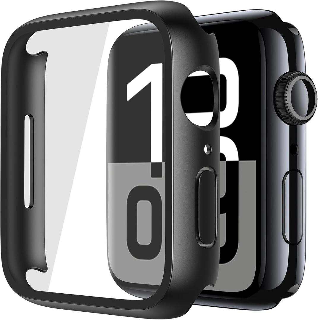 3 x Misxi 2 Pack Tempered Glass Case Compatible for Apple Watch Series 11 (2025) Series 10 42mm, Hard PC Screen Protector Overall Protection Ultra-Thin Lightweight Scratch-Resistant Cover for iWatch, Black