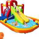 Bounce House Inflatable Water Slide for Kids, Water Park With Splash Pool, Double Cannon, 2 Climbing Walls, Obstacles, Blow Up Jumping Castle With Blower