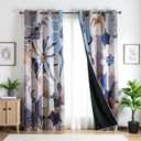 Abstract Floral Blackout Curtains 63 inch Long 2 Panels 52x63, Modern Blue Large Flower Print Patterned Room Darkening Drapes, Thermal Insulated Noise Reducing Window Curtains for Bedroom Living Room