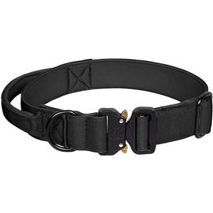 Tactical Dog Collar, Adjustable Military Training Nylon Dog Collar with Control Handle and Heavy Metal Buckle for Medium and Large Dogs (XL, Black)