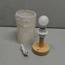 Fenmzee Bedside Table Lamp for Bedroom - 3 Way Dimmable Touch Lamp USB C Charging Ports and AC Outlet, Small Lamp Wood Base Round Flaxen Fabric Shade for Living Room, Desk, LED Bulb Included