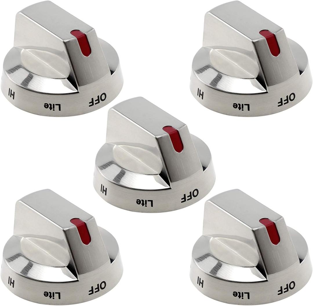 AMI PARTS DG64-00473A Gas Stove Knobs Compatible with Samsung Stove Knobs Replacement NX58F5700WS NX58K7850SS NX58H5600SS NX58J7750SS NX58H5650WS Range Burner Dial Knob(5pcs) (Silver)
