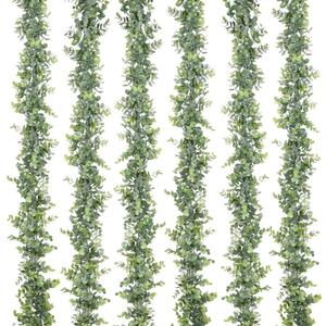 Lvydec 6 Pack Artificial Eucalyptus Garland, Fake Eucalyptus Greenery Garland Wedding Backdrop Arch Wall Decor, 6 Feet/Strand Fake Hanging Plant for Table Festival Party Decoration