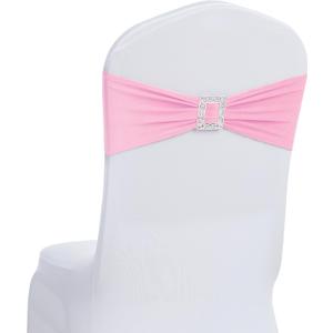 Joccun 60 PCS Spandex Chair Sashes Bows Stretch Chair Cover Band with Buckle Slider Universal Elastic Chair Ties for Wedding Banquet Party Event Decoration (Pink)