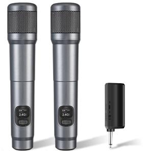 LUVUMVLT Wireless Microphone, Dual Handheld Dynamic Mic with Rechargeable Receiver, 40H Duration, 200ft Range, Plug and Play, Karaoke Microphone for Singing, Karaoke, Meeting, Church, Wedding