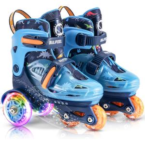 SULIFEEL Adjustable Roller Skates for Girls Boys Kids,Fun Illuminating Light Up Flash Wheels Three-Point Type Balance Suitable for Beginners Indoor Roller Skating, Size: XS-Small(8C-11C US)