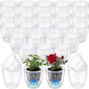 36 pcs Self Watering Pots, 3.5 Inch Plastic Flower Plant Pot with Inner Pot Self Watering Wick Planter White Clear Flower pots for Indoor House Plants Herbs, Flowers, Succulents