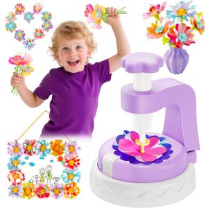 Kingci Fabric Flower Bouquets DIY Kit, 2025 Creative Flower Making Kits for Toddler Girls 117PCS Educational Arts and Craft Kits for Kids, Birthday Christmas Gifts for Girls Boys Teens (Purple)