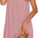 Ekouaer Women's Nightgown Sleeveless Sleepwear Wide Strap Sleep Shirt Pleated V Neck Nightshirt Dark Pink 4XL