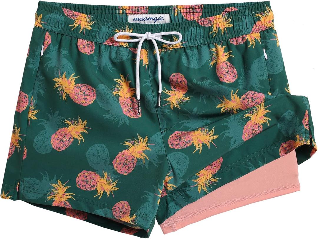 maamgic Mens Swim Trunks with Compression Liner Short Stretch Mens Bathing Suit Quick Dry Swimming Trunks Swimsuit, Medium