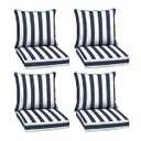 Arden Outdoor Deep Seat Cushion Set (4-Pack), 24 in x 24 in, Weather-Proof, Rain-Proof, Fade Resistant Patio Cushion for Chair, Sofa, and Couch Sapphire Blue Cabana Stripe