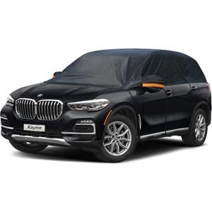 Kayme Half Car Cover, Windshield Cover for Ice and Snow Top with Reflective Straps, Roof Cover Waterproof All Weather Dust, Sun Protection. Front Rear Window Cover Fit SUV. YXL (158'' to 167'')