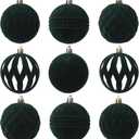 Senjie 2025 Velvet Christmas Ball Ornaments Sets 36pcs Flocked Christmas Ornaments Assortment Decor for Xmas Deep Green