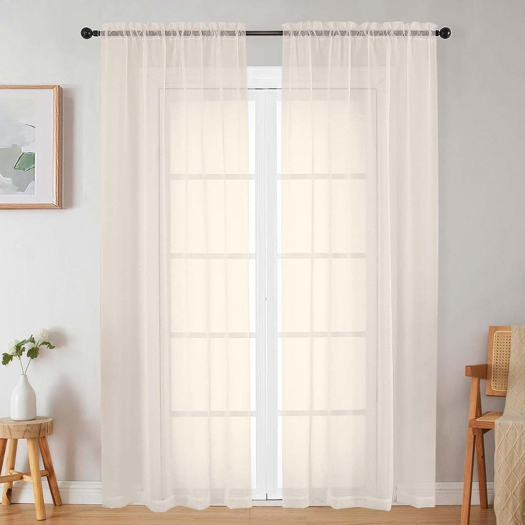 Sheer Cream Curtains for Bedroom Living Room 90 Inches Long 2 Panels Set, Soft Airy Light Filtering Sheer Window Treatments, Modern Rod Pocket Curtains Drapes, Each 42" Wx90 L Inch