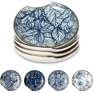 Ceramic Spoon Rest for Stove Top - Set of 4 Cooking Spoon Rest for Kitchen Counter 4.8 Inches Ceramic Pasta Spoon, Oven and Microwave Safe, Floral