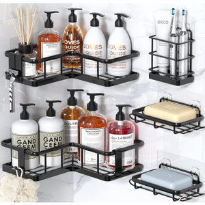 YASONIC Corner Shower Caddy Organizer, 5-Pack Adhesive Rustproof Stainless Steel Shower Shelves with Soap Holder, No Drilling Shower Storage Rack for Family Renters Bathroom, Black