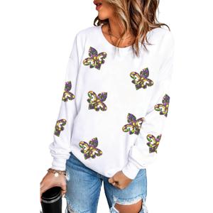 SELINK Womens Sequin Sweatshirt Oversized Crewneck Long Sleeve Casual Pullover Tops (White, XXL)