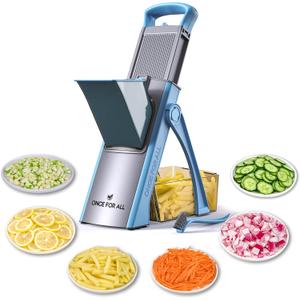 ONCE FOR ALL Upgrade Safe Mandoline Slicer Plus, Biger Size, Adjustable Vegetable Food Chopper Potato Fries Cutter, Detachable Blade, Kitchen Chopping Artifact, Gift (Sky Blue) (Gray)