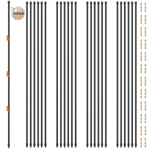 25Pcs 46in Electric Fence Posts Kit w/ 75 Insulators,Garden Fence StakesElectric fence stakes Ideal for chicken,cow, heep,goats,deer,horses,and small animals—gardens,yards,grazing,seasonal use