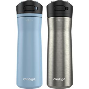 Contigo Ashland Chill 2.0 Water Bottle, 24 oz, 2-Pack, Glacier; Stainless steel w/Licorice