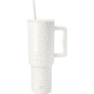 Simple Modern 40 oz Trek Tumbler with Handle and Straw Lid | Cup Holder Friendly Insulated Stainless Steel Travel Mug | Cream Leopard