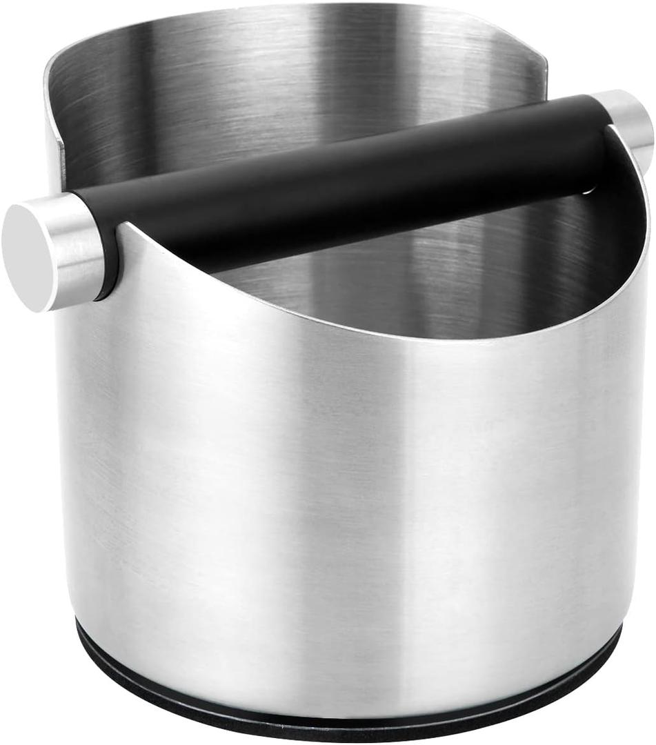 Stainless Steel Espresso Knock Box - Coffee Knock Box - Espresso Machine Accessories with Detachable Shockproof Rubber Knock Bar and Non-slip Base, Silver