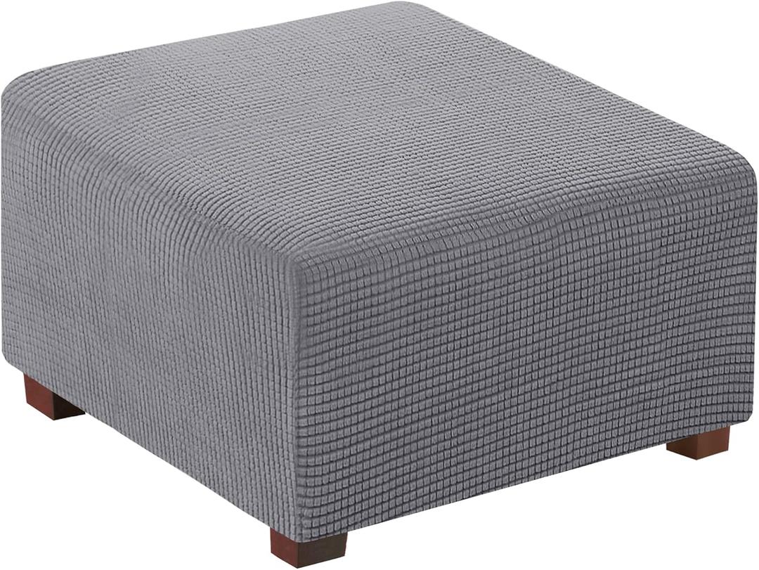 Flamingo P Stretch Ottoman Cover Square Ottoman Slipcovers Furniture Protector Folding Storage Stool Furniture Protector Soft Slipcover with Elastic Bottom (Small Size - Dove)