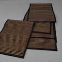 LOVECASA Placemats Set of 6, Bamboo Table Mats Set with Leaf Pattern, 18''  12'' Woven Placemat, Washable Heat-Resistant Place Mats for Kitchen, Black Leaf