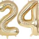 Champagne Gold Large Number 24 Balloon, 40 Inch Light Gold Foil Helium Number Balloons, Giant Mylar Number 24 Balloons for 24 Years Old Birthday Party Anniversary Decorations (Champagne Gold 24)