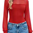 Avidlove Long Sleeve Body Suits Womens Mesh Turtleneck Bodysuit Thong Dressy Going Out Bodysuits Top Fall Outfits (Small, Red)