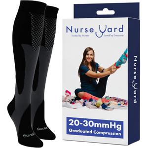 Nurse Yard Compression Socks for Women and Men | 20-30mmHg Graduated Medical Compression Socks for Nurses | Travel and Flying | Athletic Support for Running, Best Compression Socks | 1 Pair Black (XX-Large)