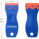 FOSHIO Plastic Razor Blade Scraper Include 2PCS Scraper Tool and 100PCS Blades for Gasket Remover, Labels Decal and Adhesive Remover for Windows and Glass (Blue)