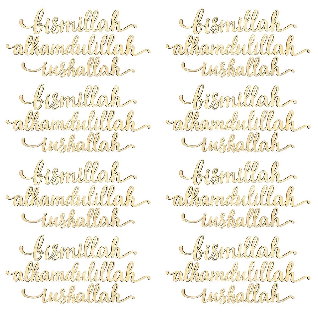 24 Pcs Ramadan Decorations for Table Wood Islamic Decor Mubarak Plate Setting Plate Sign Bismillah Inshallah Alhamdulillah Sign Wooden Letter Eid Tabletop Sign for Home Decorations Gifts Dinner Desk