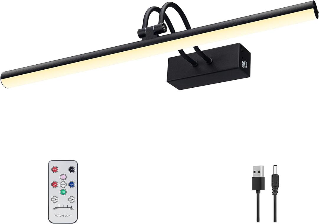 Picture Light,16in Wireless Battery Wall Lighting,Remote Art Lights for Paintings with Timer and Dimmable for Display Photo,Frame,Portrait,Dartboard-Black