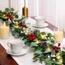 9FT Prelit Christmas Garland with Lights, Multi-Color Lights/Battery Operated/Timer, Lighted Artificial Eucalyptus Christmas Garland for Mantle Table Stairs Railing Xmas Indoor Outdoor Decorations