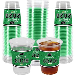 2 x Labrostar 50Pcs Graduation Decorations 2026 Disposable Graduation Cups Congrats Grad Class of 2026 Decorations Graduation Party Supplies 16oz Green
