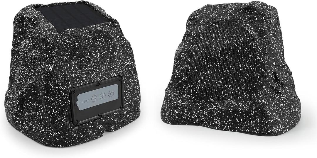 STUDIOFINIX 6.5" Rock Speakers Outdoor Waterproof - 5.3 Bluetooth Wireless Speaker Solar Powered Max Peak 200W for Garden,Patio,Deck,Pool,Backyard (Gray 1 Pair) (6.5 Inch)