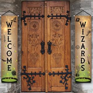 ArtCreativity Welcome Wizards Door Banner - 2 Pieces - 4 Feet Long Wizard Banner - Polyester Magic Party Banners with Dowels and String for Easy Hanging - Wizard Party Door Decorations - Door Sign Set