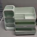 HBlife Makeup Organizer with Brush Holder for Vanity, Large Plastic Bathroom Countertop Organizer Skin Care Storage, Easy to Store Lipsticks, Nail Polishes, Perfumes, Eyeshadow Palettes, All Green